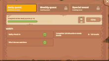 a screenshot of a game that says daily quest weekly quest and special event