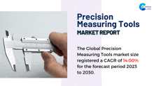 a precision measuring tools market report shows a hand holding a vernier caliper