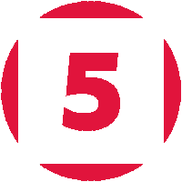 a red circle with the number five inside of it