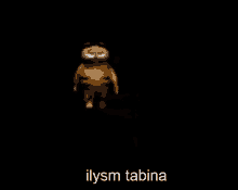 garfield is walking in the dark with the words `` ilysm tabina '' below him .