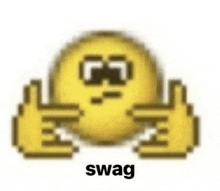 a pixelated smiley face is giving a thumbs up and the word swag is underneath it .