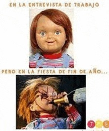 a picture of a doll drinking from a bottle .