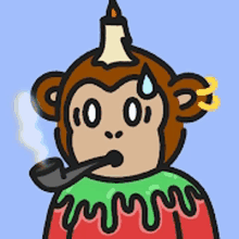 a cartoon monkey with a candle on his head and a pipe in his mouth