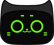 a black cat 's face with two green circles that say 0.0