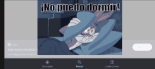 bugs bunny laying in bed with the words " no puedo dormir " on the bottom