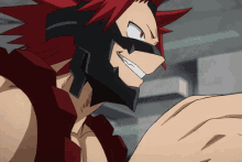 a red haired anime character wearing a black mask