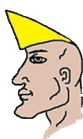 a cartoon drawing of a man 's head with a yellow hat on .