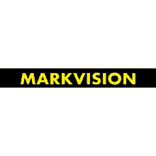 a black and yellow logo for a company called markvision