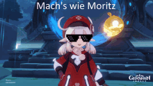 a video game character wearing sunglasses with the words mach 's wie moritz