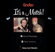 a tinder ad shows a woman and a man with the words it 's a match