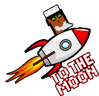 a cartoon of a man on a rocket with the words to the moon below it