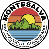 a logo for montesalva naturalmente colombiano with a mountain and sun