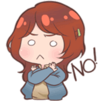 a cartoon drawing of a girl with red hair and the word no on the bottom