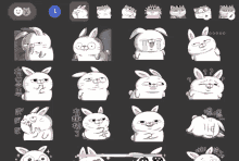 a bunch of rabbits with different facial expressions are on a black background