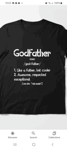 a black t-shirt with the word godfather written on it