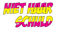 a pink and yellow sign that says niet haar schuld