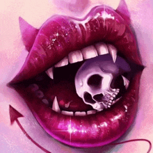 a drawing of a woman 's lips with a skull in it