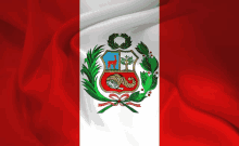 a red white and green flag with a crest on it