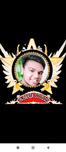 a picture of a young man in a circle with the words b. barla studio on it