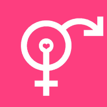 a pink background with a female symbol and a male symbol with a heart in the middle