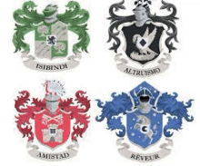 a set of four coats of arms with a knight on them on a white background .