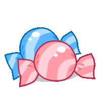 a pink and blue candy wrapped in a blue bow