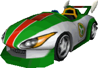 a green and white racing car with a red and white stripe