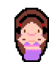 a pixel art of a girl in a purple dress