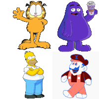 a collage of cartoon characters including garfield homer simpson and mcdonald 's character