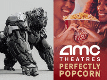 an advertisement for amc theatres perfectly popcorn with a gorilla