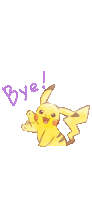 a drawing of a pikachu with the words bye written above it