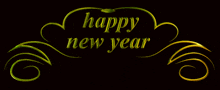 a black background with gold swirls that say happy new year