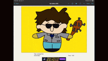 a drawing of a man wearing sunglasses and holding a guitar is displayed on a phone screen