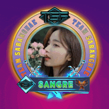 a picture of a woman in a circle with the name sangre on it