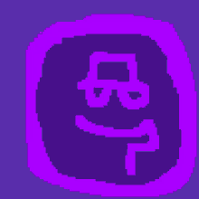 a pixel art drawing of a purple circle with a smiley face in the middle .