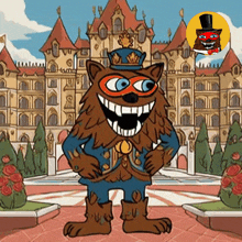 a cartoon of a werewolf wearing a top hat and mask