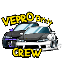 a logo for vepro drift crew with two cars on it