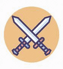 two crossed swords icon in a circle on a white background .