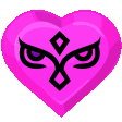 a pink heart with a black symbol on it