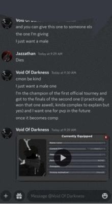 a screenshot of a void of darkness chat with jazzathan