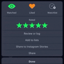 a screenshot of a watchlist app with a heart and five stars