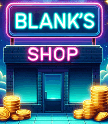 a neon sign that says blank 's shop above a brick building