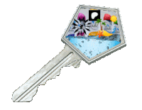 a key with a picture of a beach and the word " paradise " on it