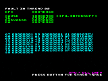 a computer screen shows fault in thread 99