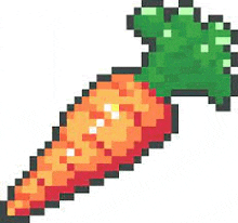 a pixel art illustration of a carrot with a green stem and leaves .