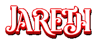 the name jareh is written in red and white letters