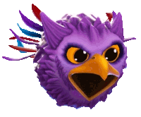 a purple bird with an orange beak and feathers on its head