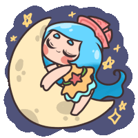 a cartoon girl is sitting on a crescent moon