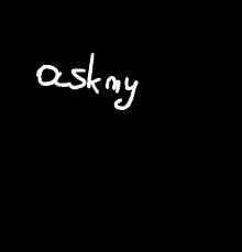 the word askmy is handwritten in white on a black background .