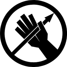 a black and white silhouette of a hand holding an arrow .